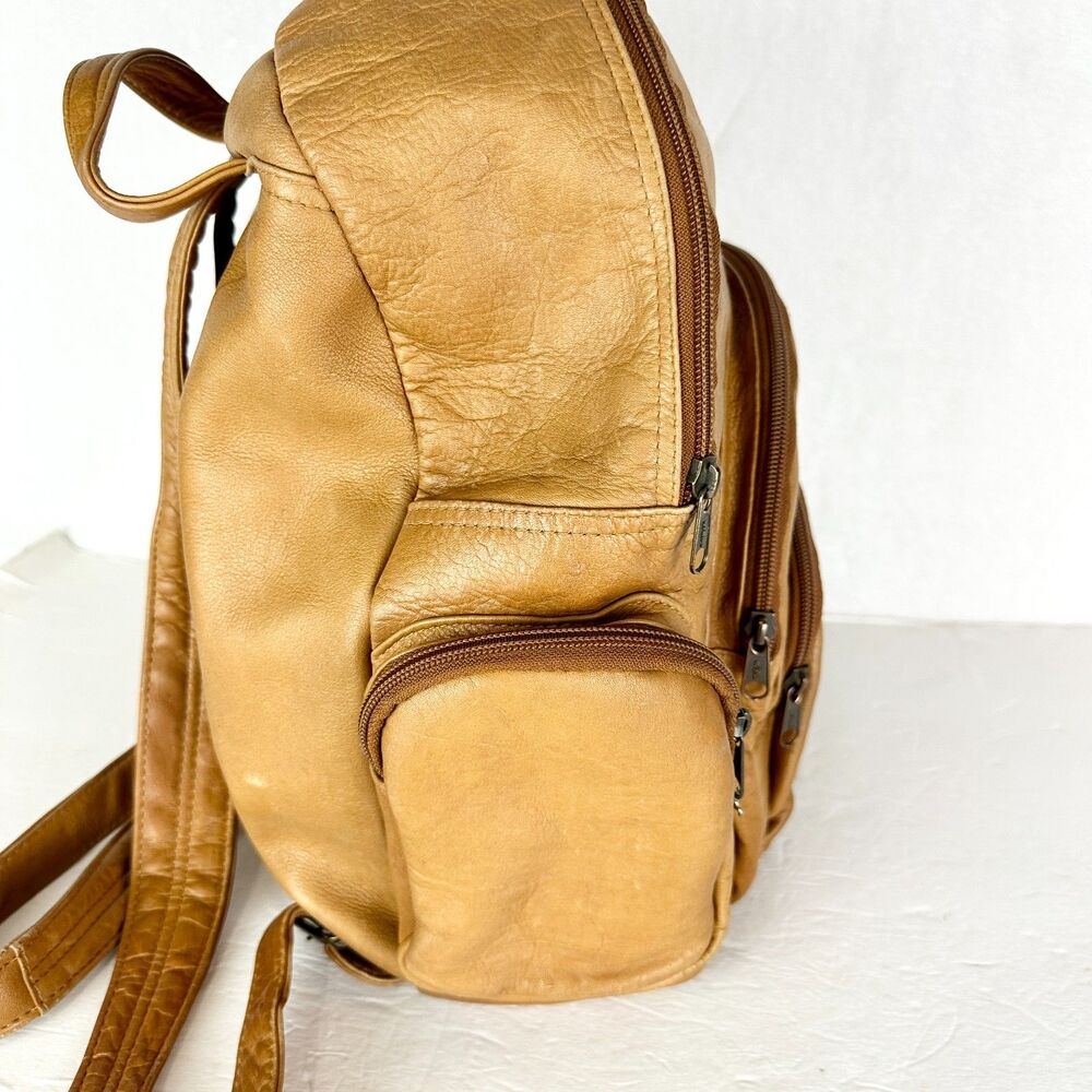 Vintage Sol Leather Backpack Purse Multi Pocket Supple Travel Unisex - Picture 3 of 11